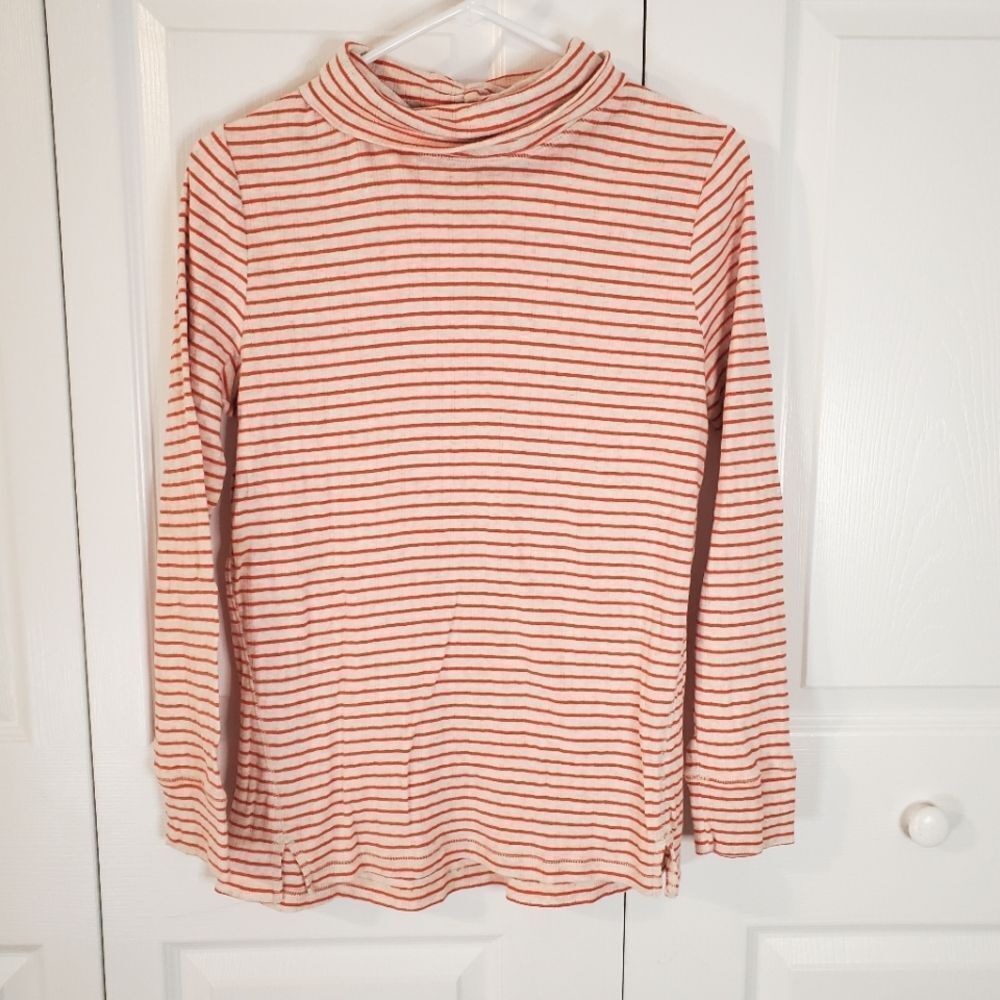 Talbots 100% Cotton Long Sleeve Striped Mockneck Shirt Women's Size Large